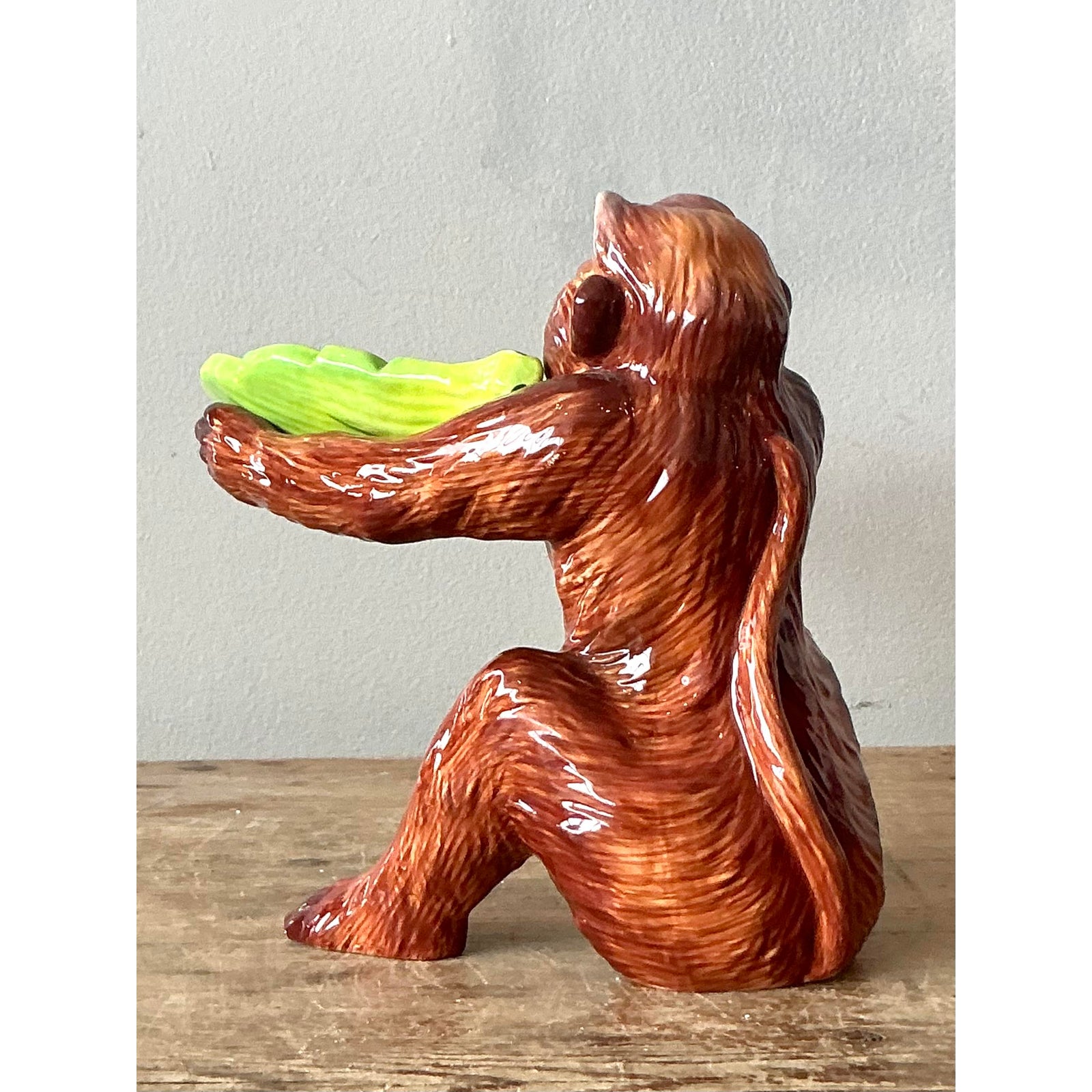 Vintage Boho Glazed Ceramic Monkey Trinket Tray - Top view