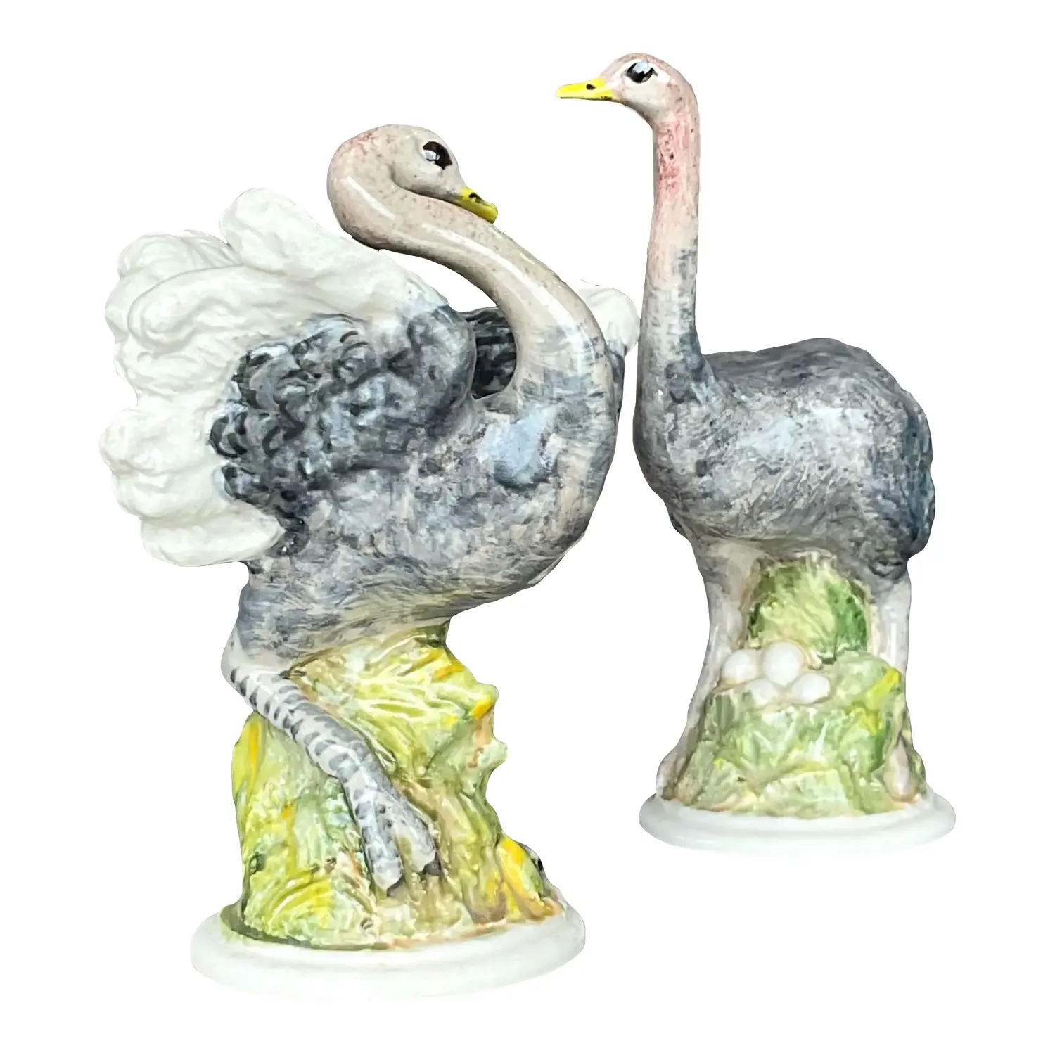 Vintage Boho Glazed Ceramic Ostrich - a Pair