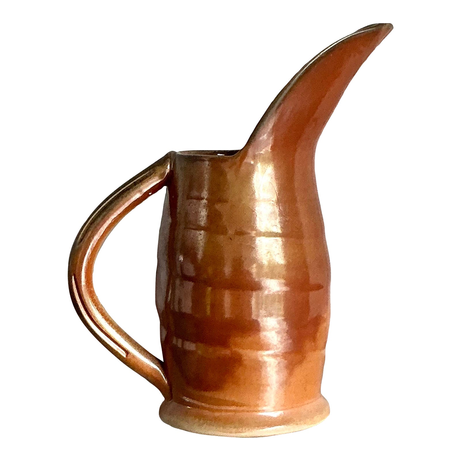 Vintage Boho Glazed Ceramic Pitcher - Detail view