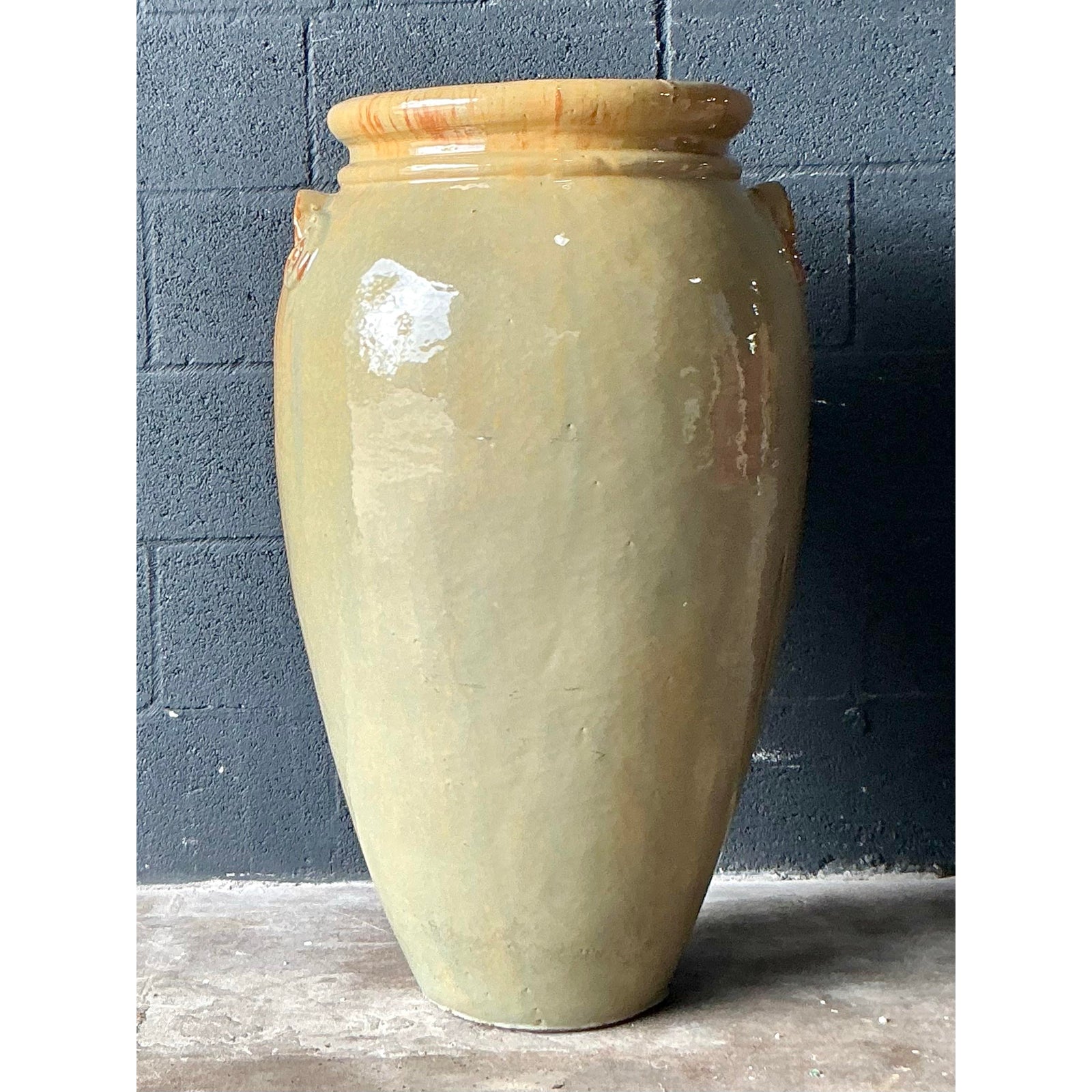 Vintage Boho Glazed Ceramic Planter - Detail view