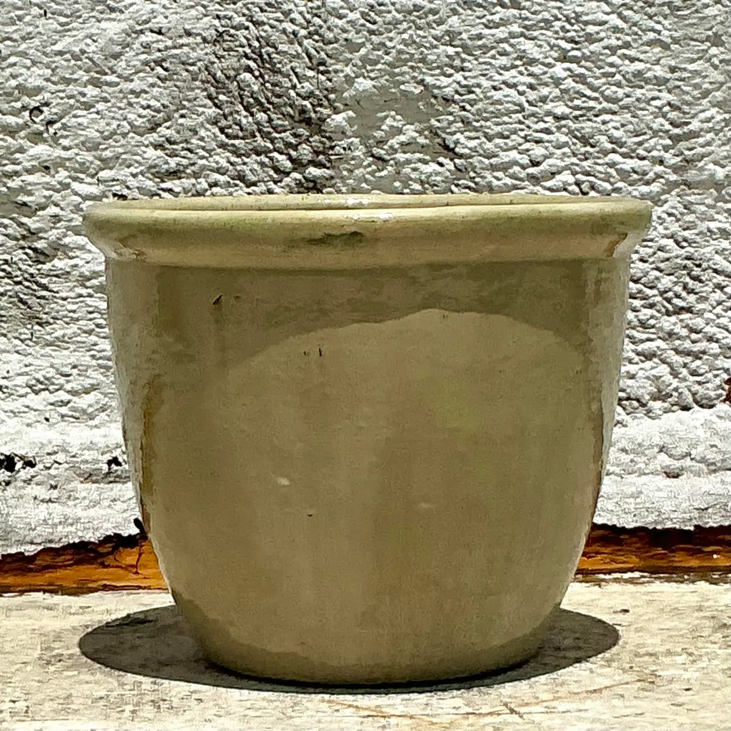 Vintage Boho Glazed Ceramic Planter - Side view