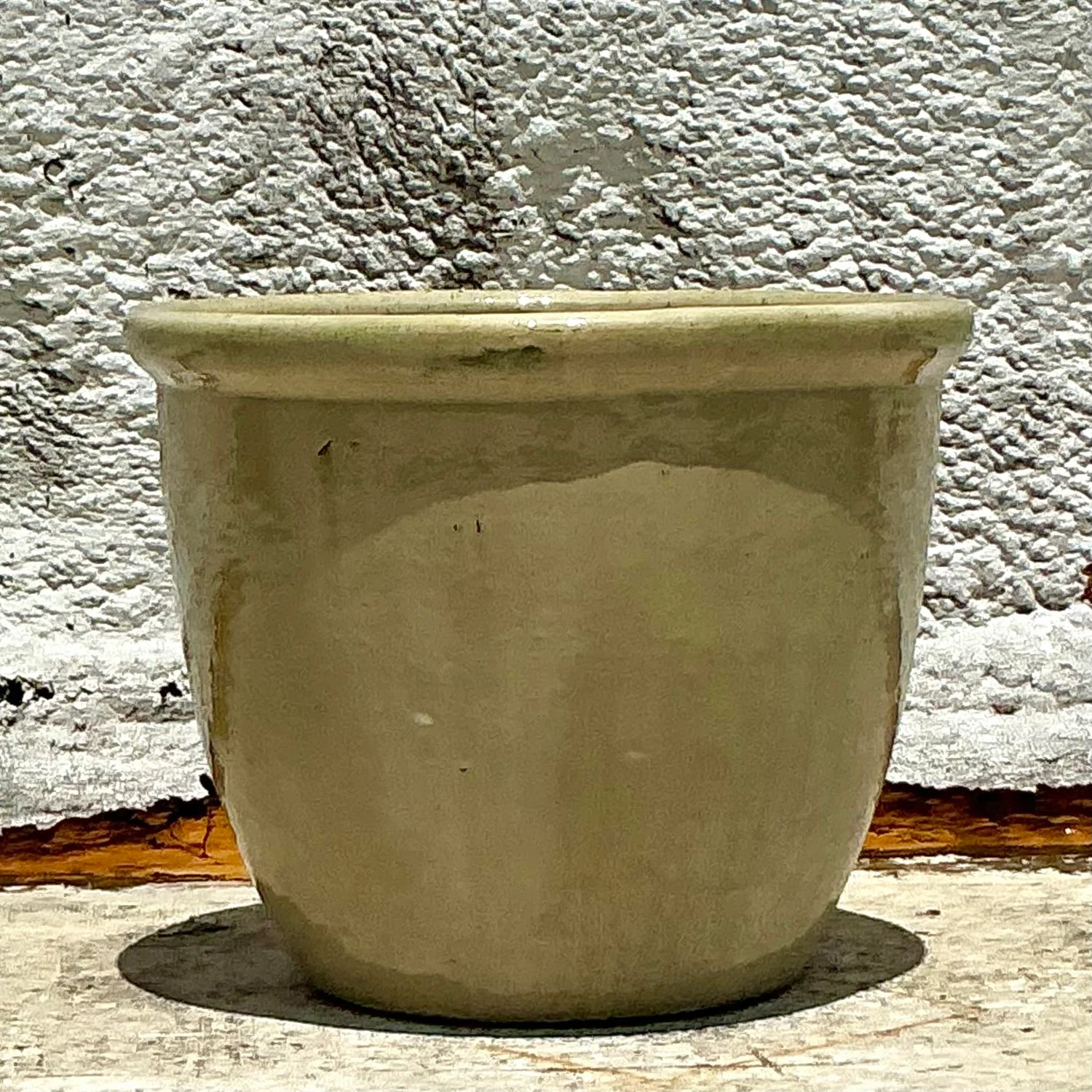 Vintage Boho Glazed Ceramic Planter - Top view