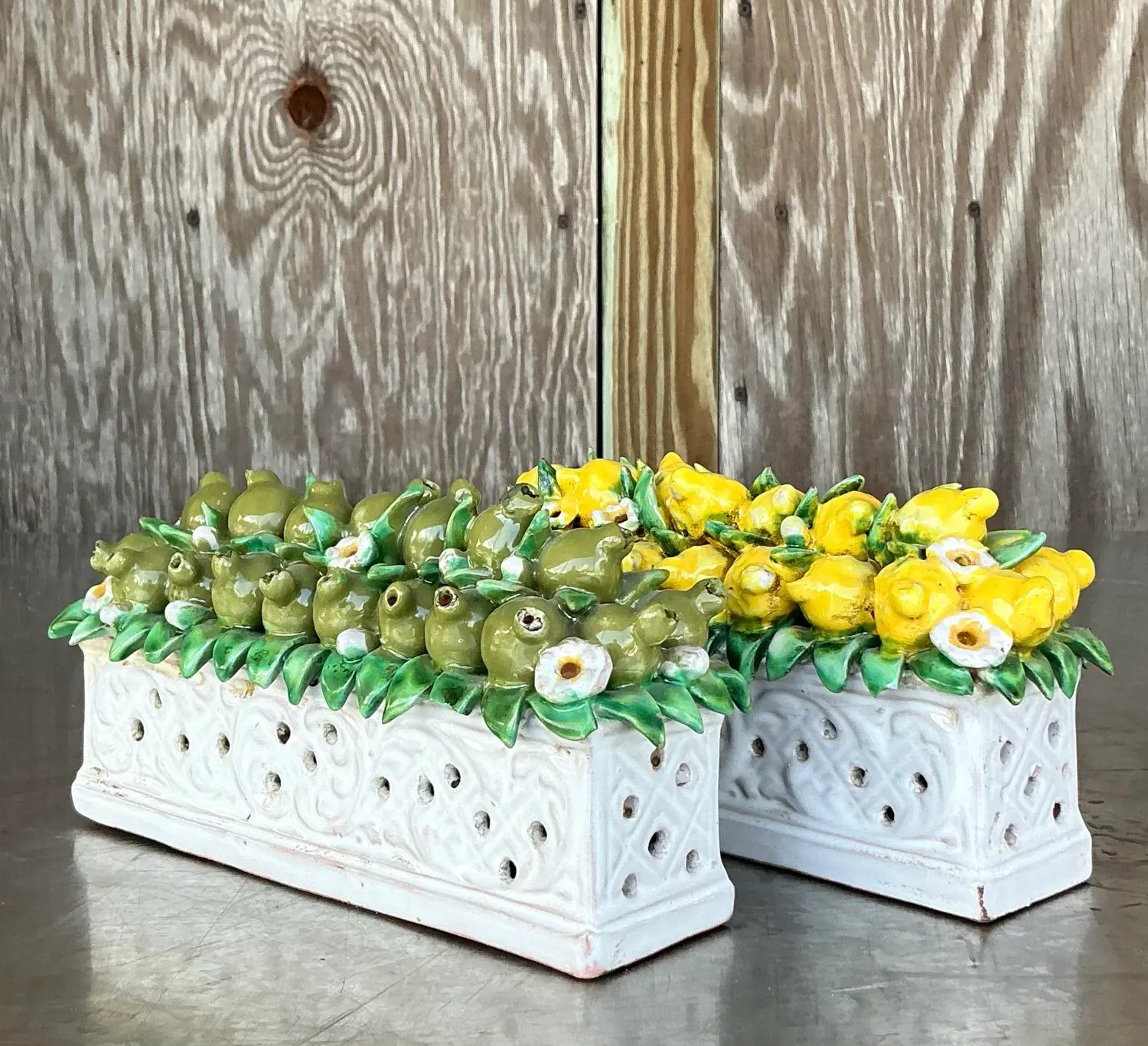 Vintage Boho Glazed Ceramic Planters - a Pair - Back view