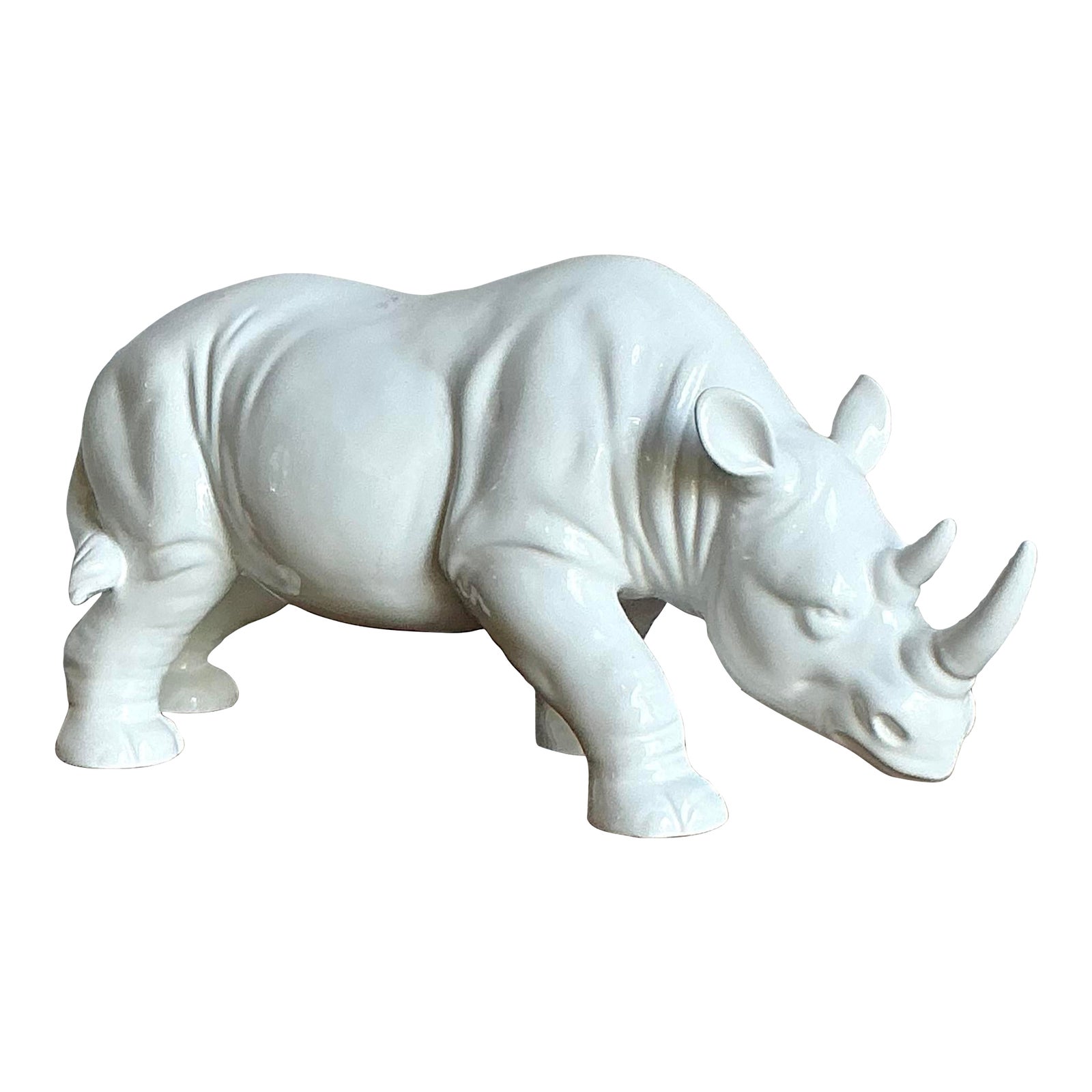 Vintage Boho Glazed Ceramic Rhino