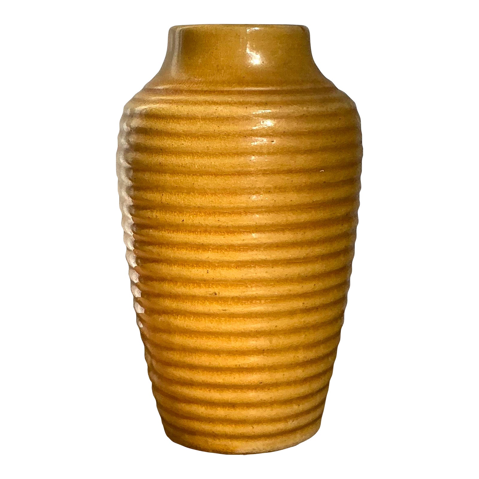 Vintage Boho Glazed Ceramic Ribbed Vase