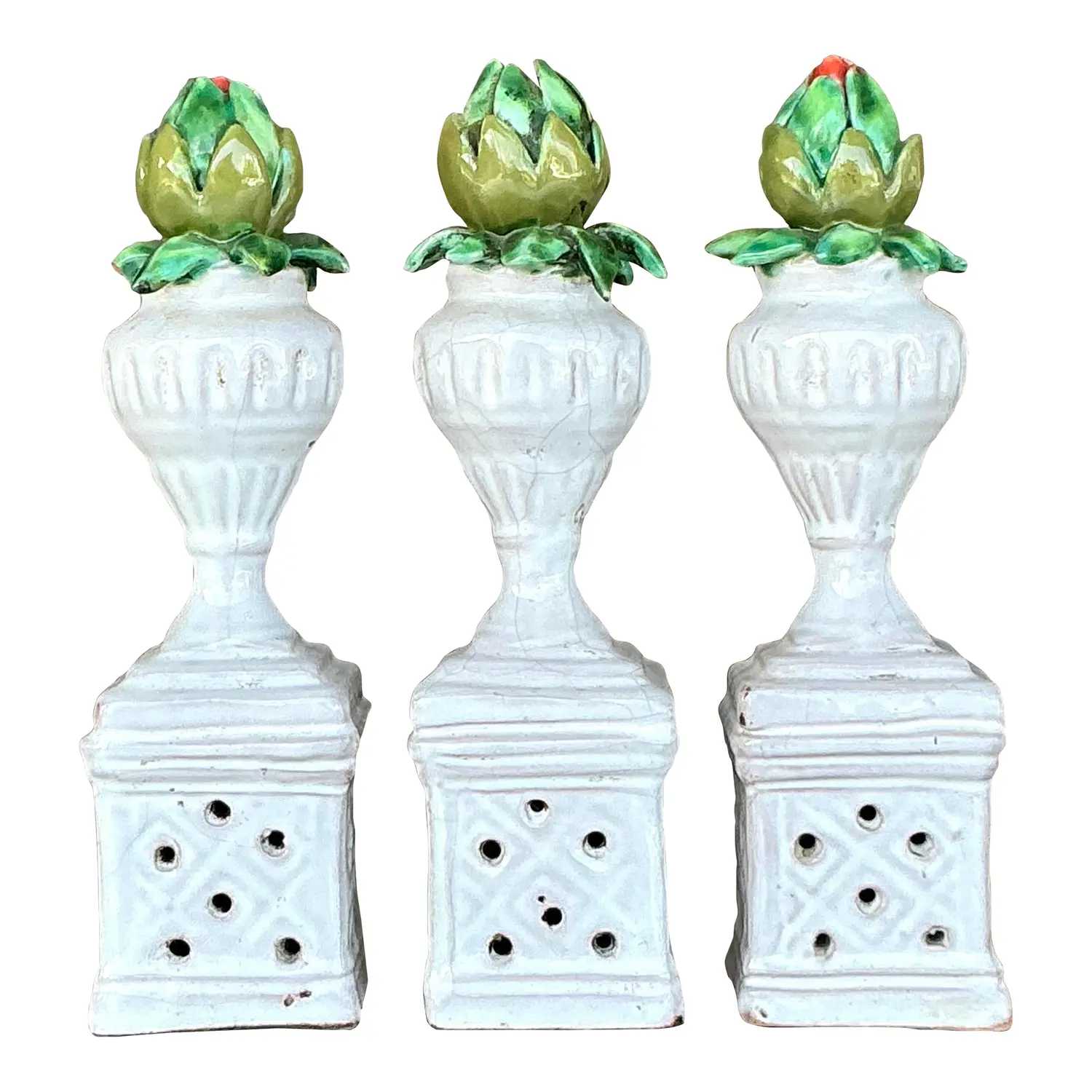 Vintage Boho Glazed Ceramic Rosebud Towers - Set of 3