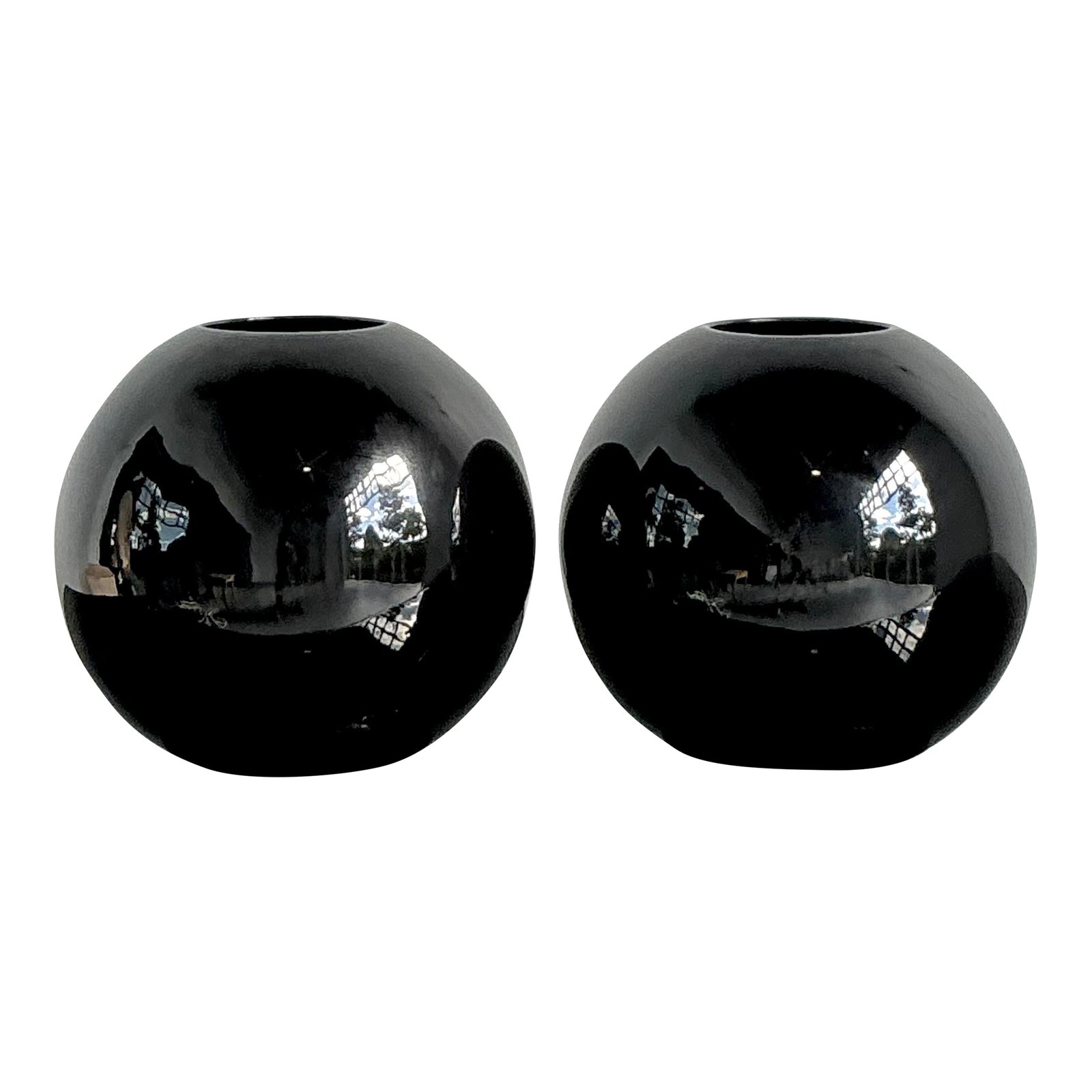 Vintage Boho Glazed Ceramic Sphere Vases - A Pair