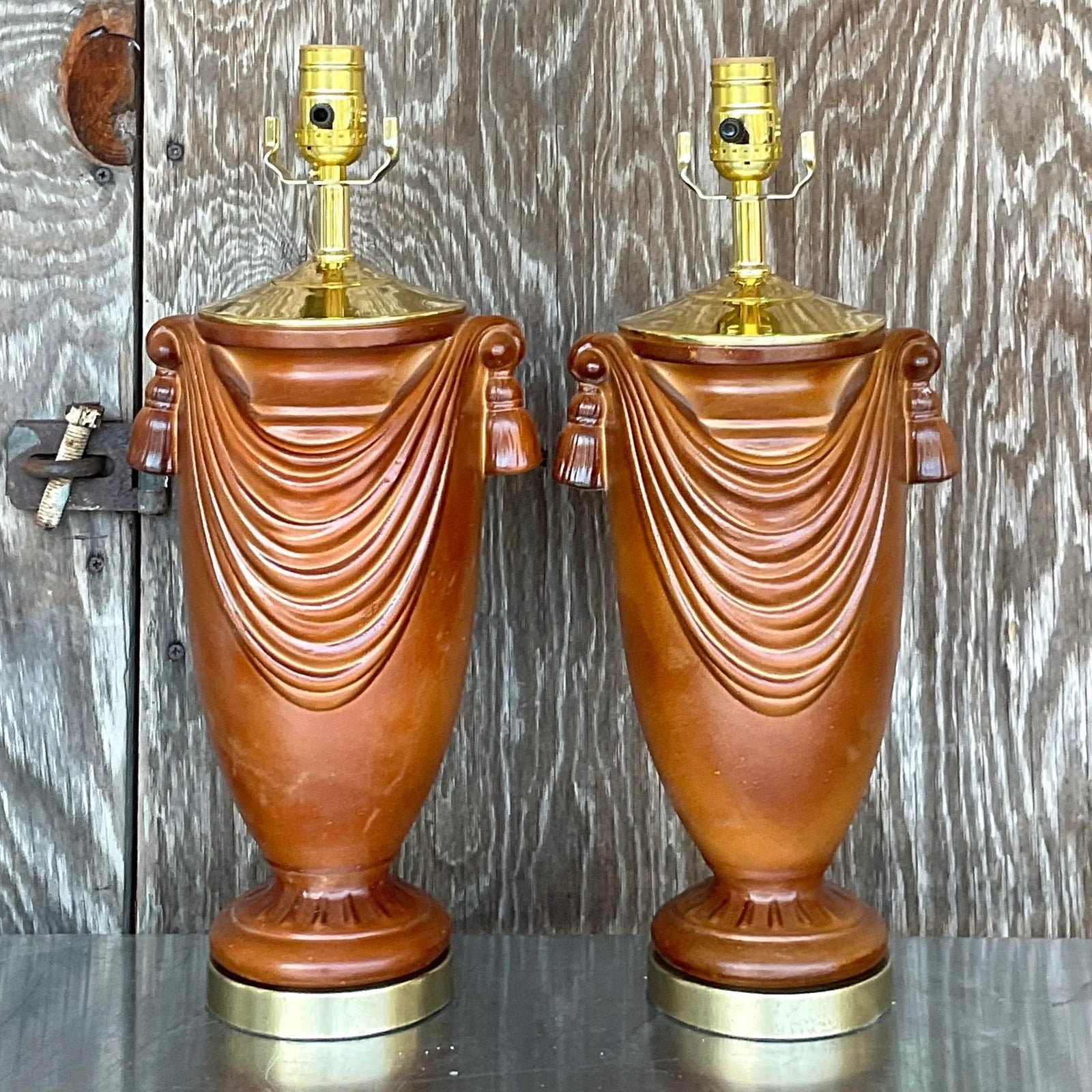 Vintage Boho Glazed Ceramic Swag Lamps - a Pair - Top view