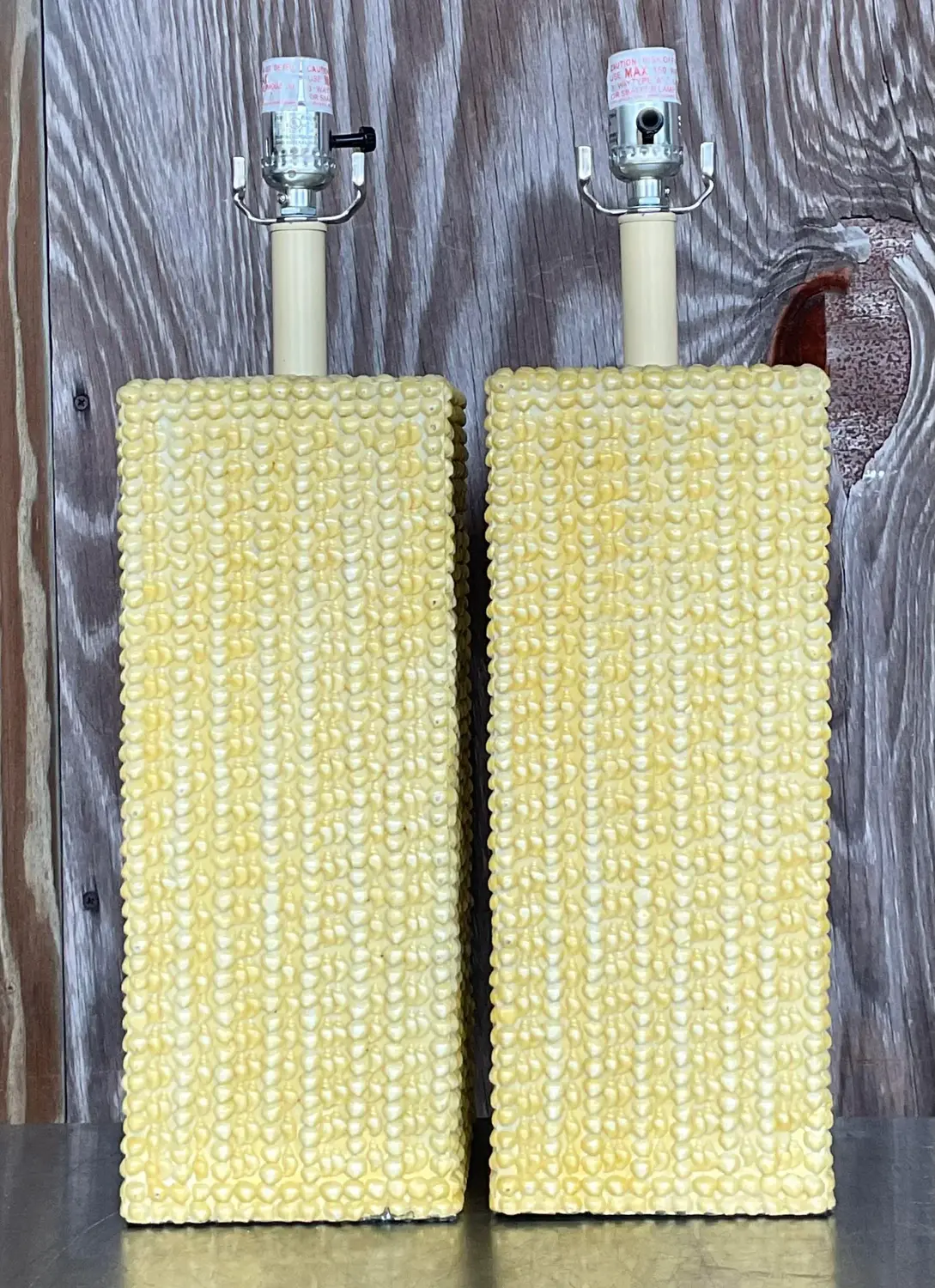 Vintage Boho Glazed Ceramic Table Lamps - a Pair - Detail view
