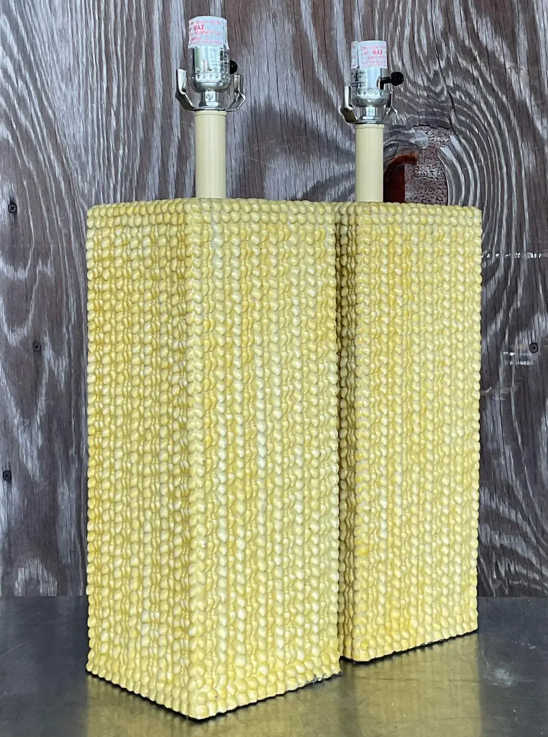 Vintage Boho Glazed Ceramic Table Lamps - a Pair - Side view