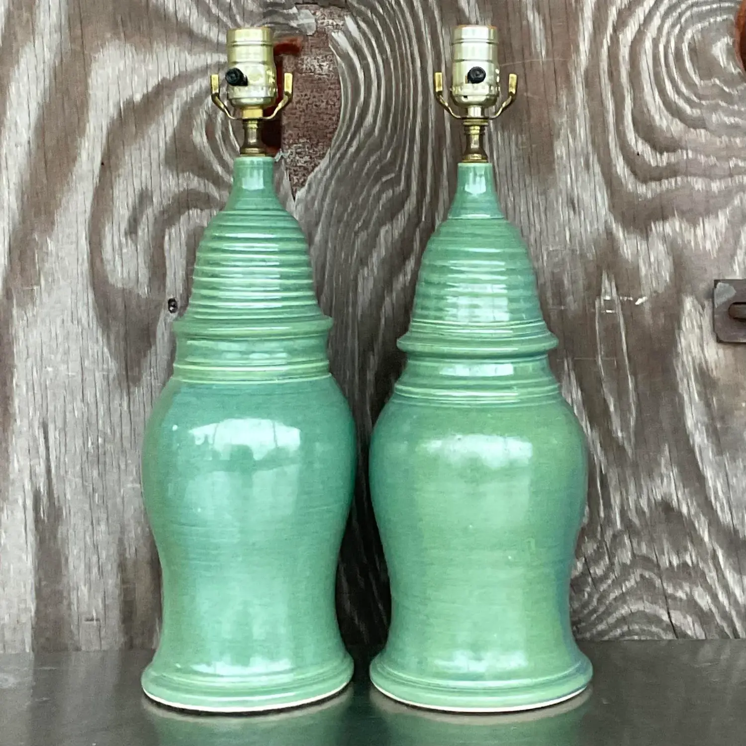 Vintage Boho Glazed Ceramic Table Lamps - a Pair - Detail view