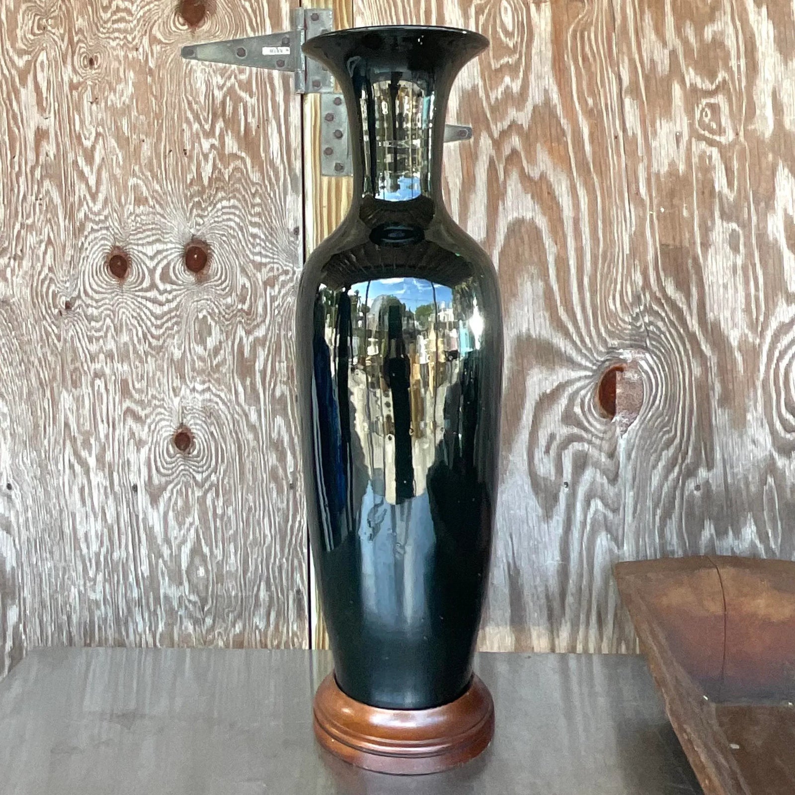 Vintage Boho Glazed Ceramic Tall Ming Vase - Side view
