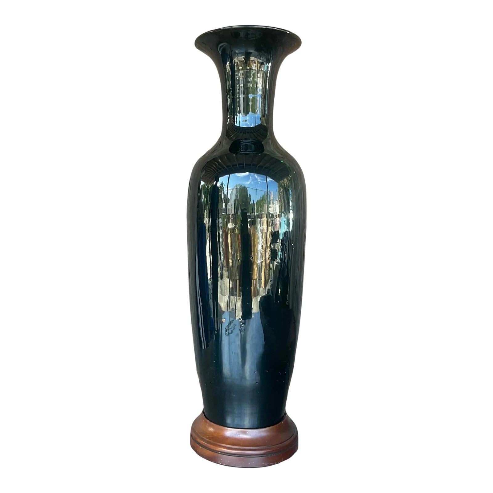 Vintage Boho Glazed Ceramic Tall Ming Vase - Detail view