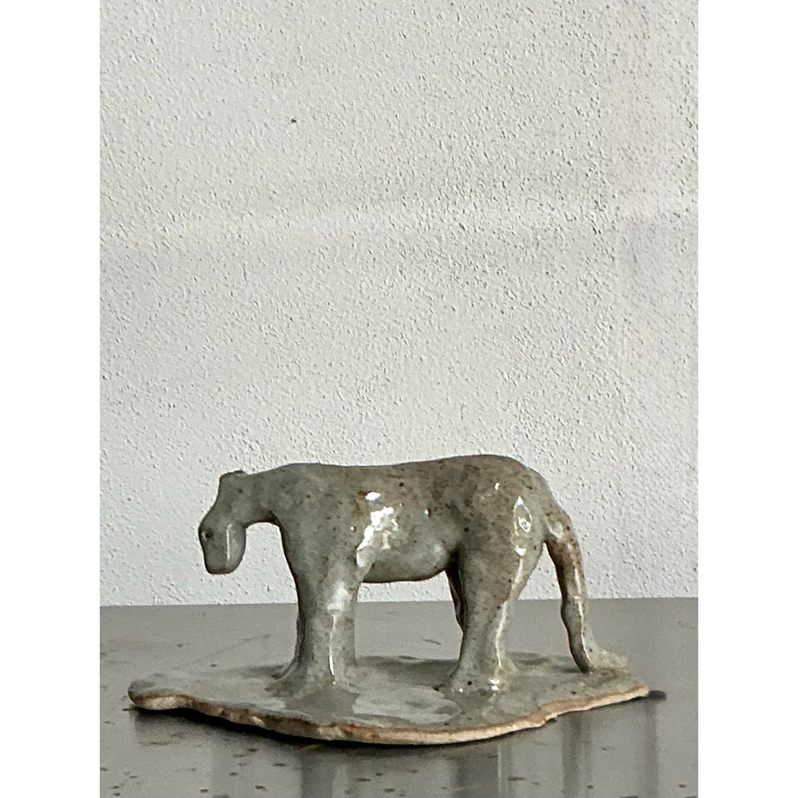 Vintage Boho Glazed Ceramic Tiger - Top view