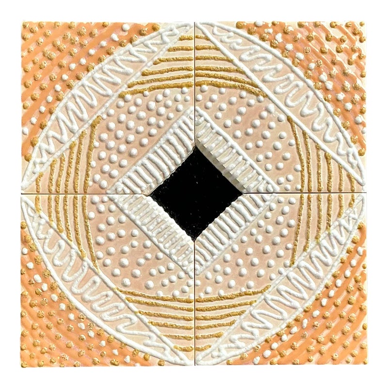 Vintage Boho Glazed Ceramic Tile Mirror - Detail view