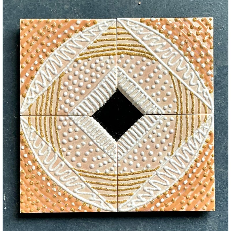 Vintage Boho Glazed Ceramic Tile Mirror - Back view
