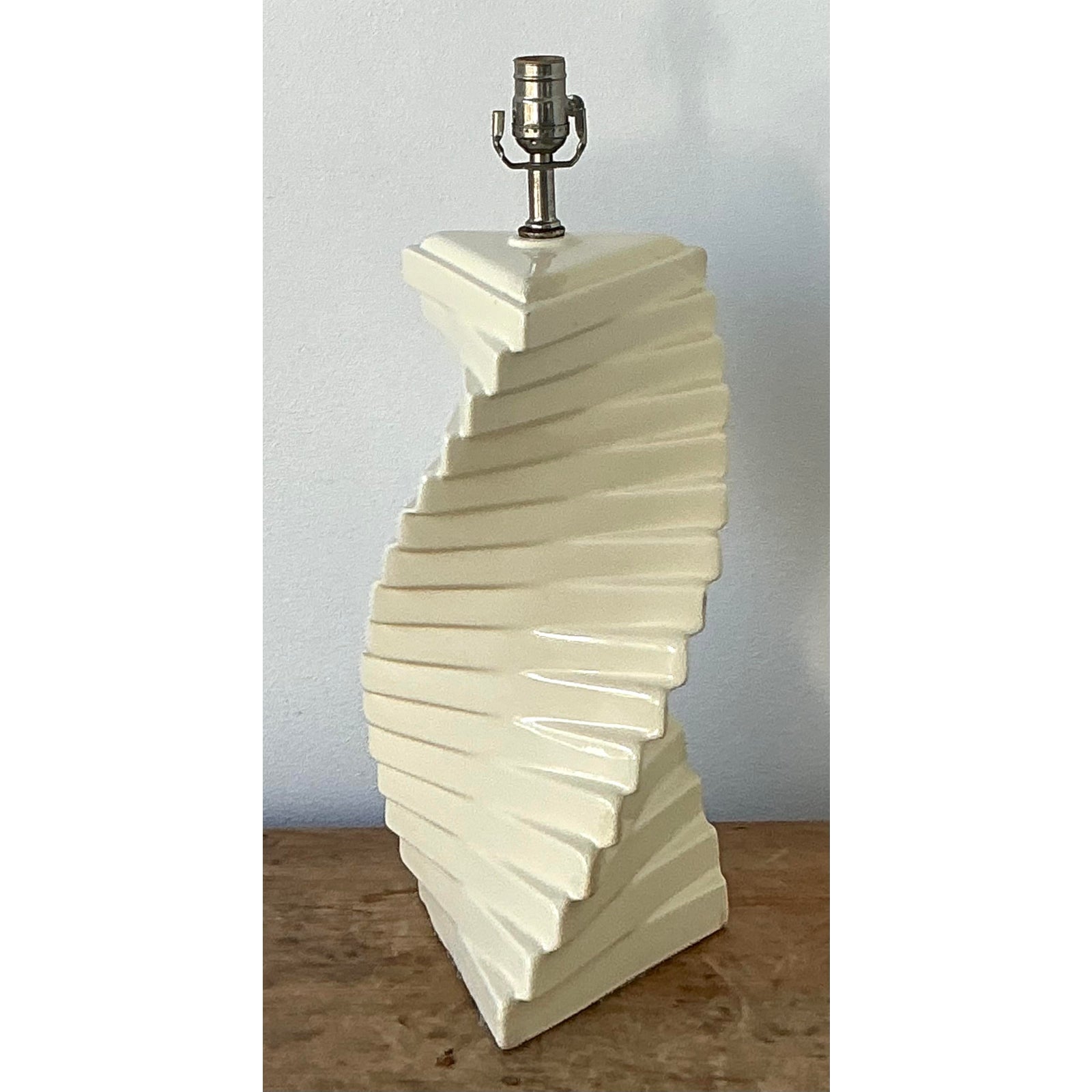 Vintage Boho Glazed Ceramic Twist Lamp - Detail view