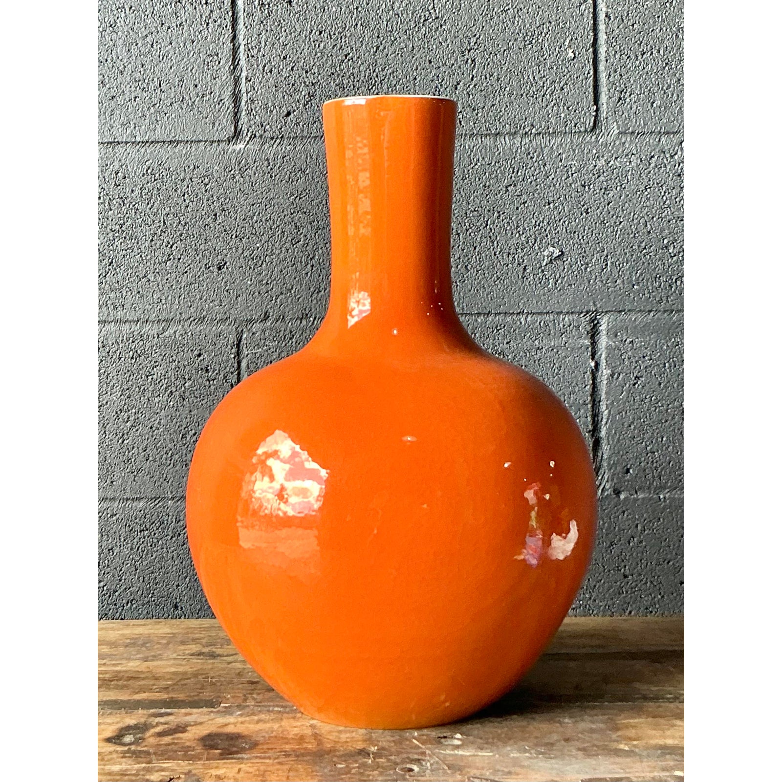 Vintage Boho Glazed Ceramic Vase - Top view