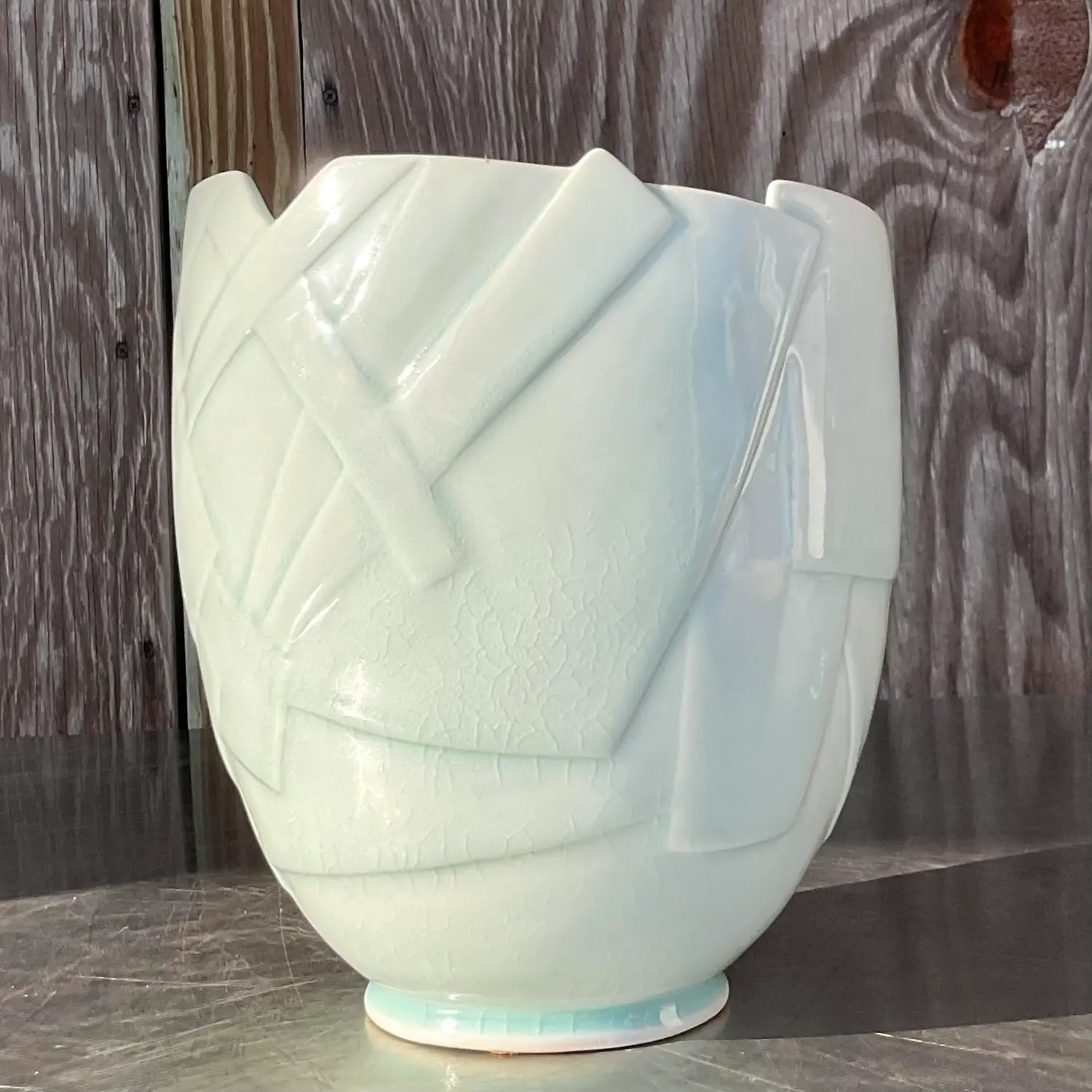 Vintage Boho Glazed Ceramic Vase - Detail view