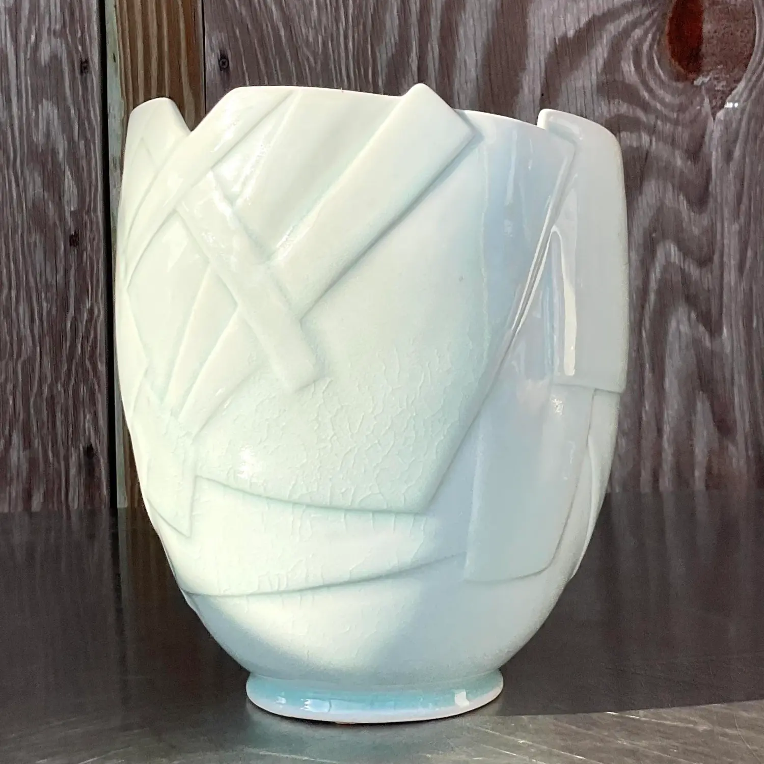 Vintage Boho Glazed Ceramic Vase - Back view