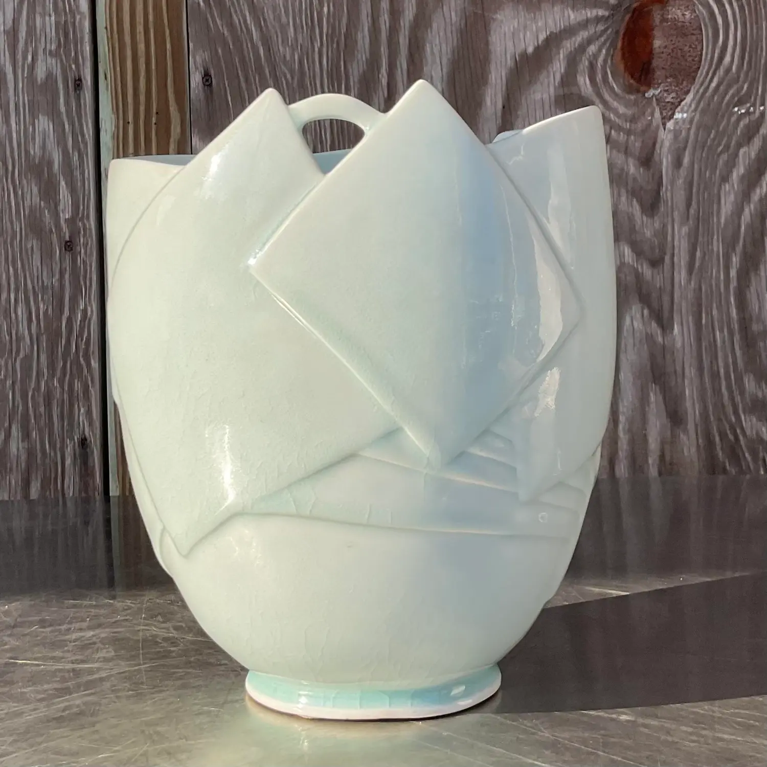 Vintage Boho Glazed Ceramic Vase - Side view