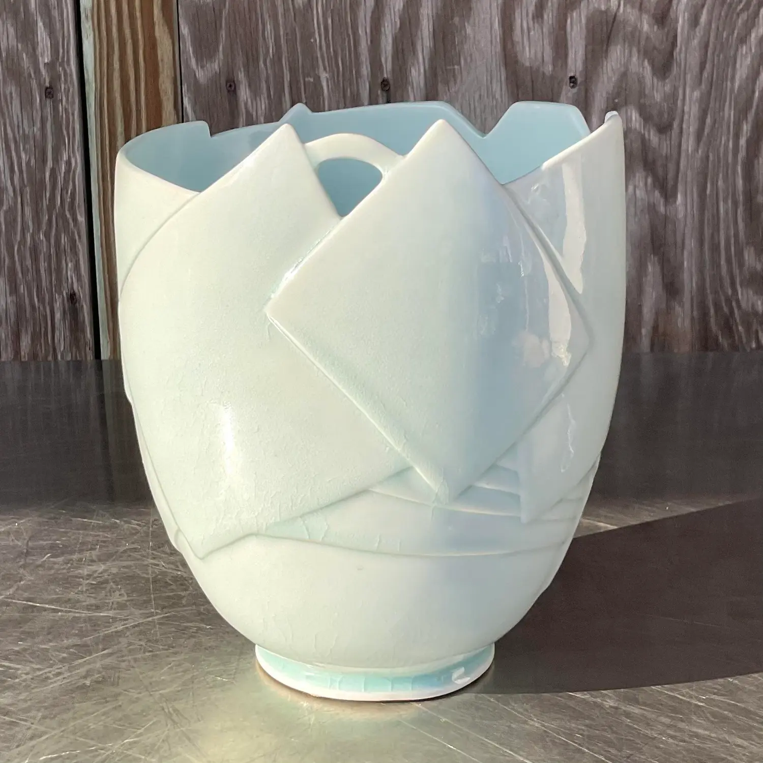 Vintage Boho Glazed Ceramic Vase - Top view