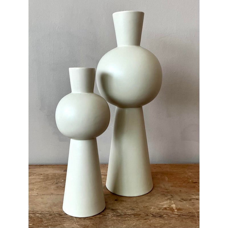 Vintage Boho Glazed Ceramic Vase - Set of 2 - Back view