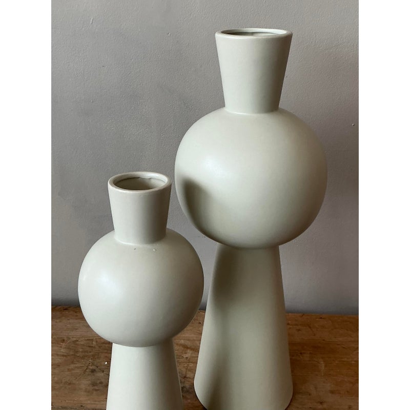 Vintage Boho Glazed Ceramic Vase - Set of 2 - Top view