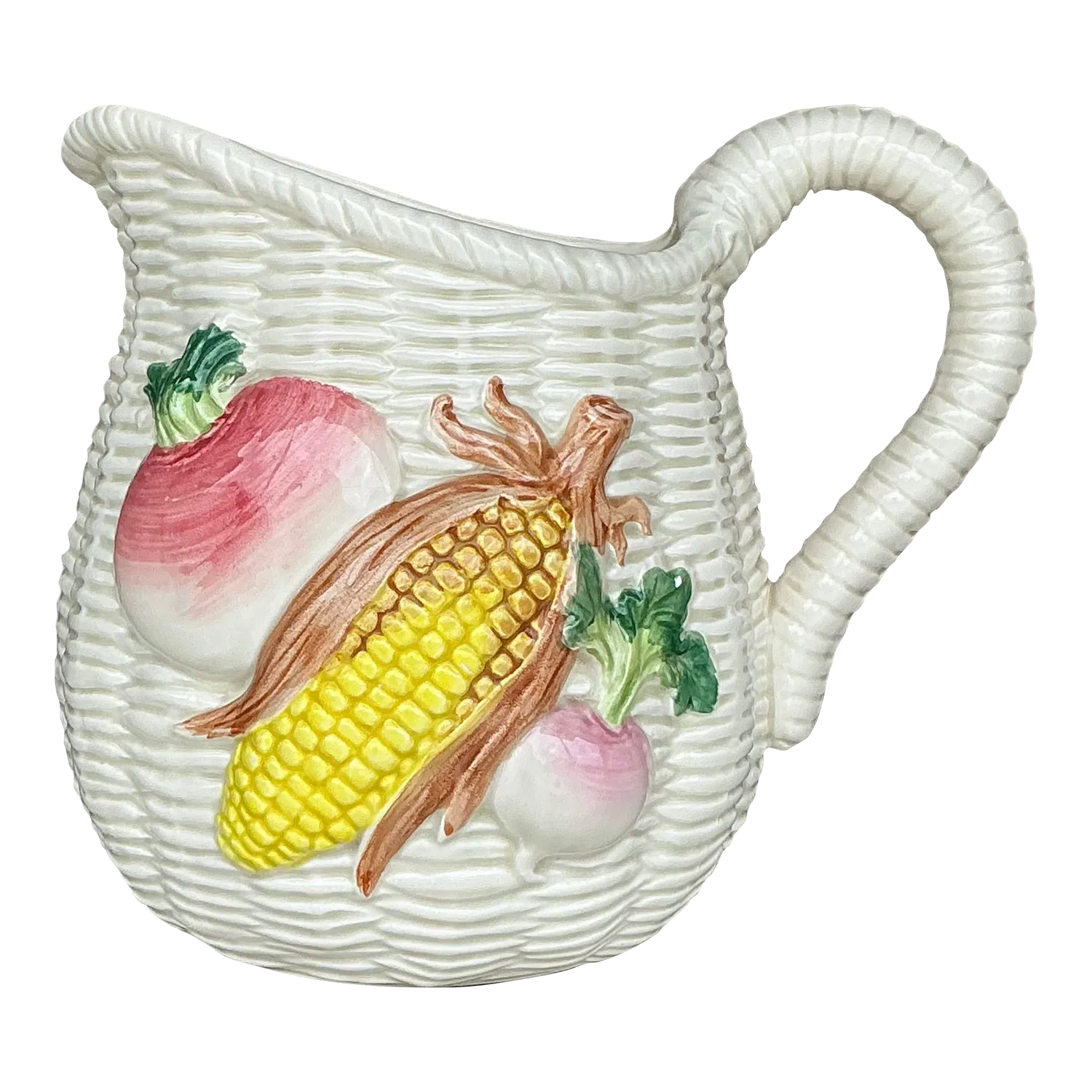 Vintage Boho Glazed Ceramic Vegetable Pitcher - Top view