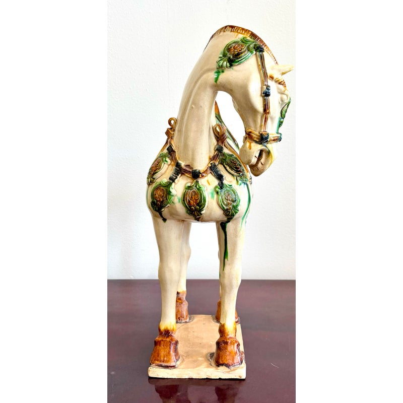 Vintage Boho Glazed Cermic Horse Statue - Side view