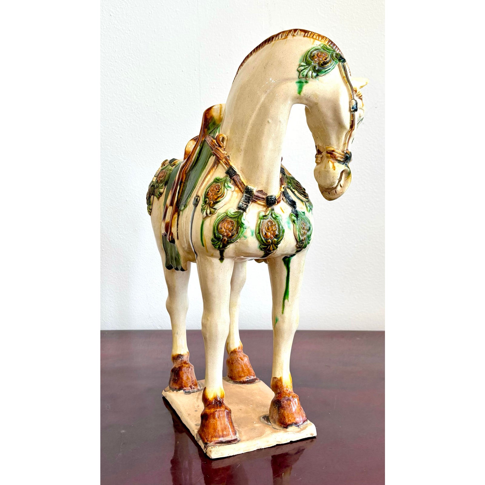 Vintage Boho Glazed Cermic Horse Statue - Back view