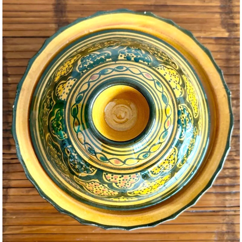 Vintage Boho Glazed Lidded Ceramic Dish - Top view