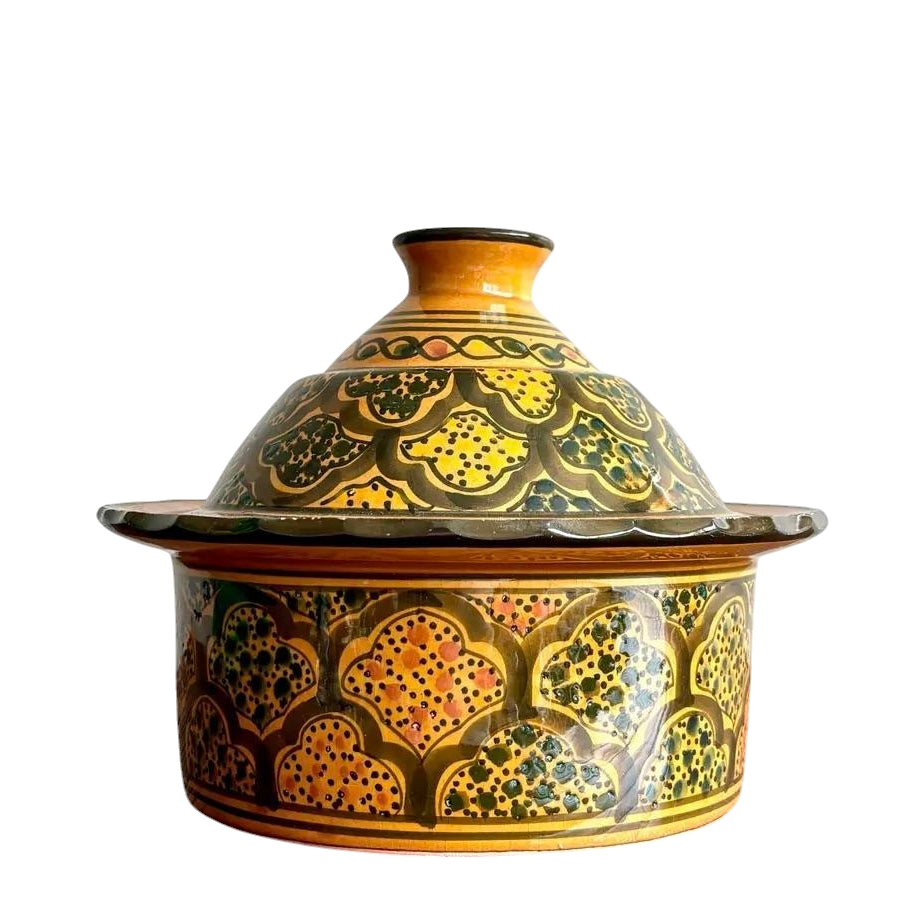 Vintage Boho Glazed Lidded Ceramic Dish - Detail view