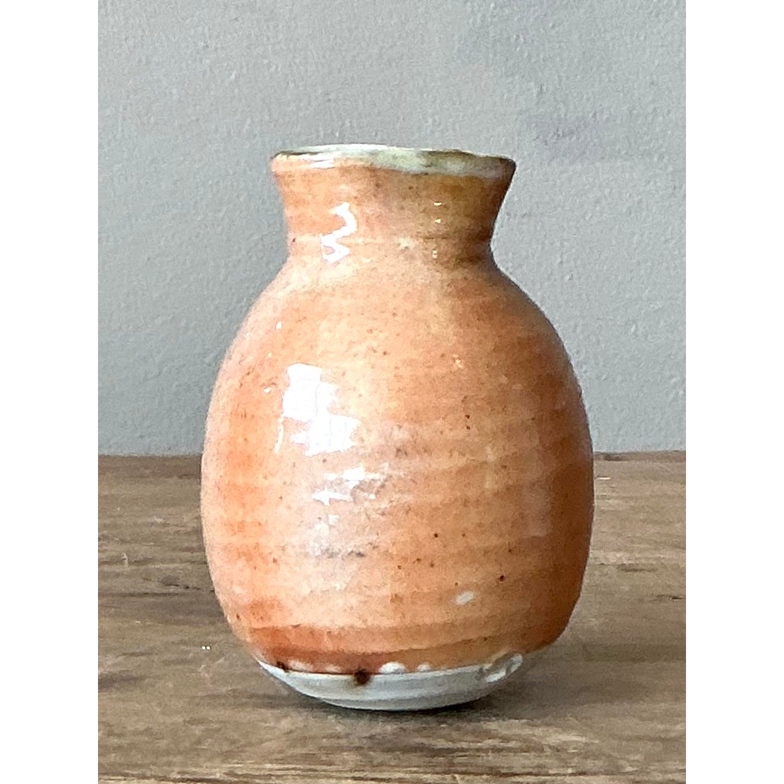 Vintage Boho Glazed Studio Pottery Vase - Top view