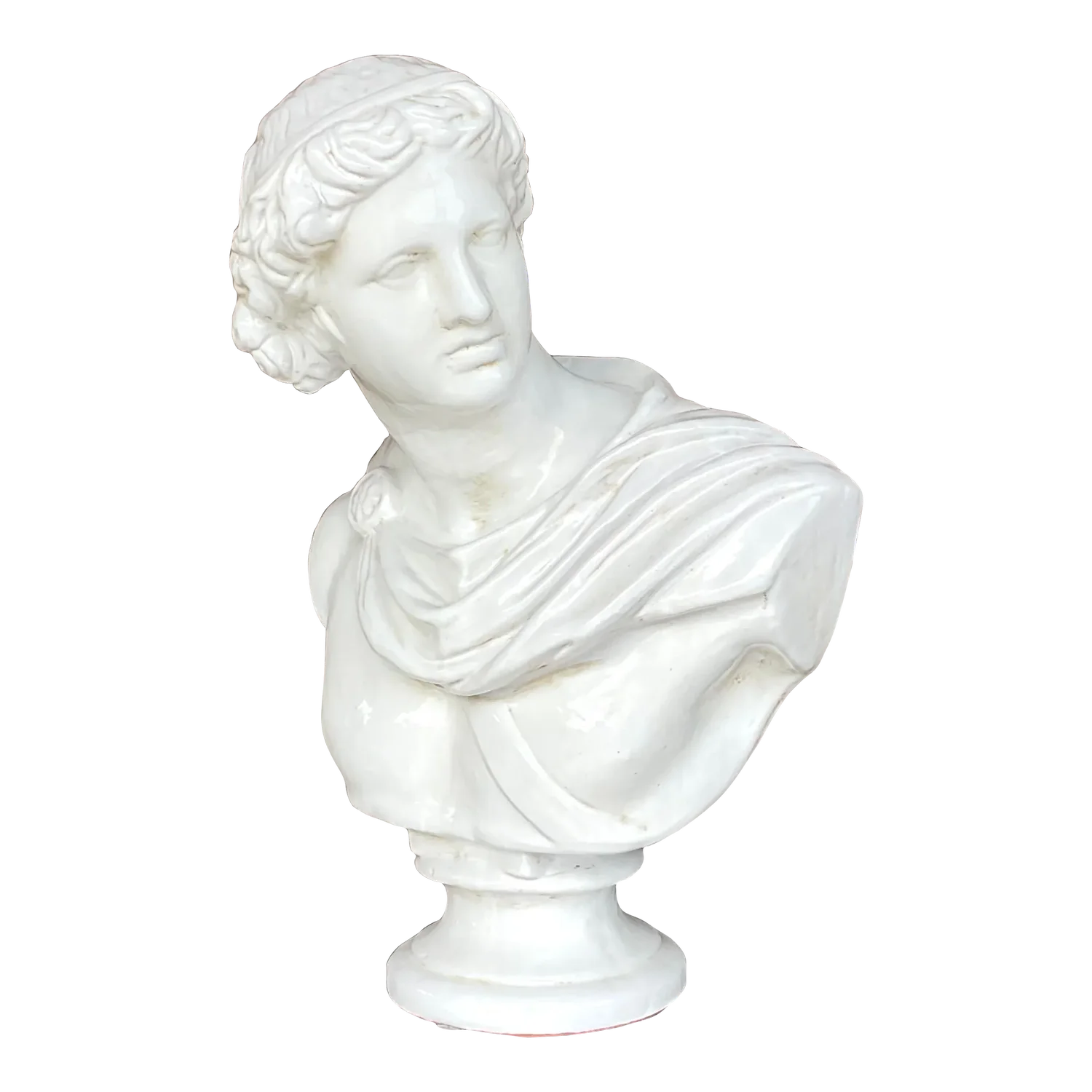 Vintage Boho Glazed Terra Cotta Bust of Female