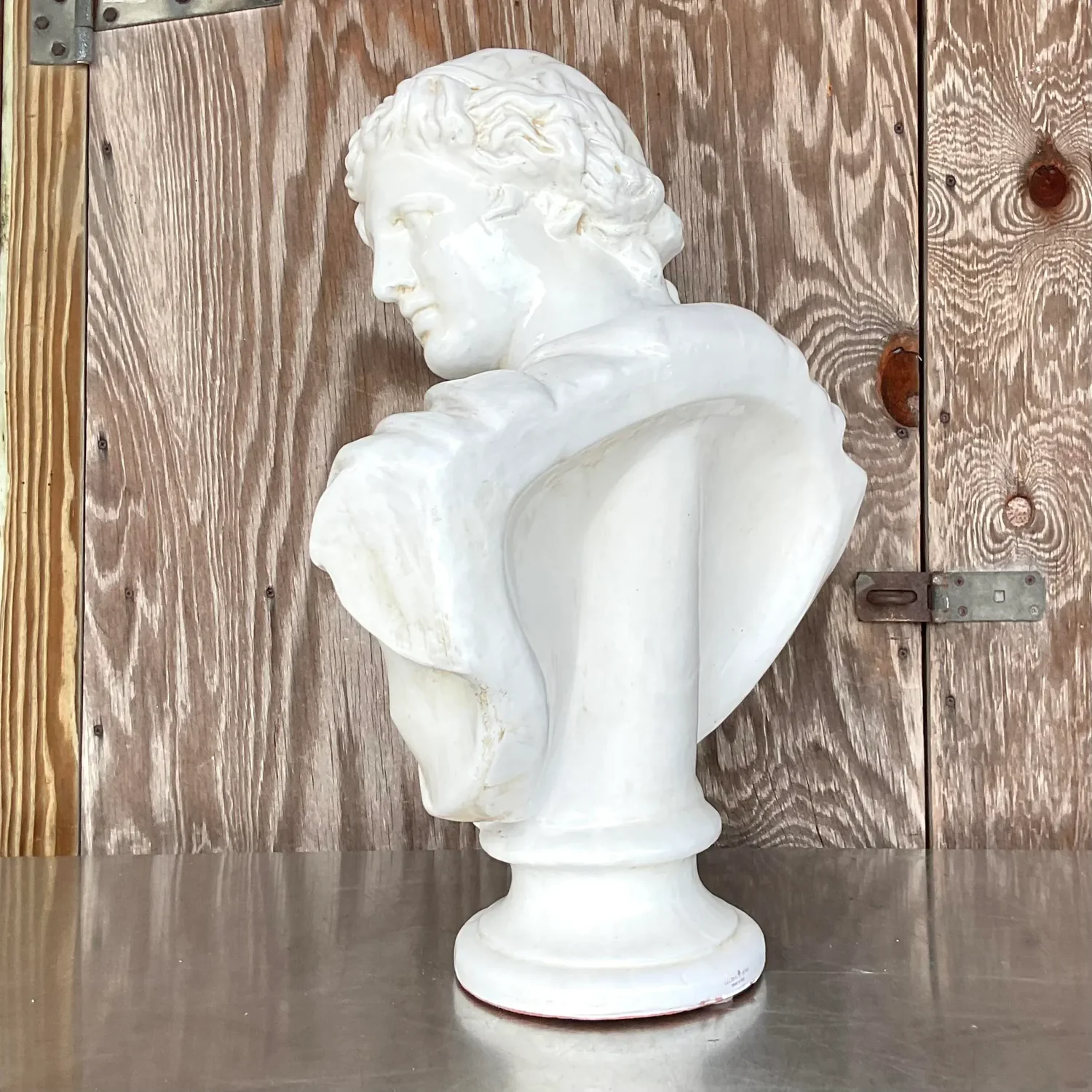 Vintage Boho Glazed Terra Cotta Bust of Female - Detail view