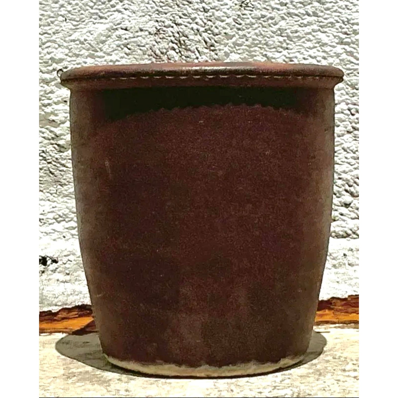 Vintage Boho Glazed Terracotta Planter - Side view