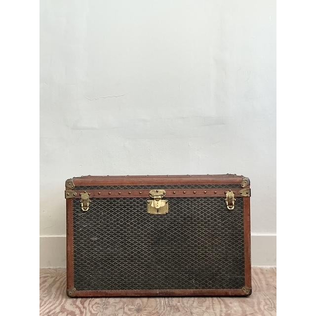 Vintage Boho Goyard Steamer Trunk - Back view