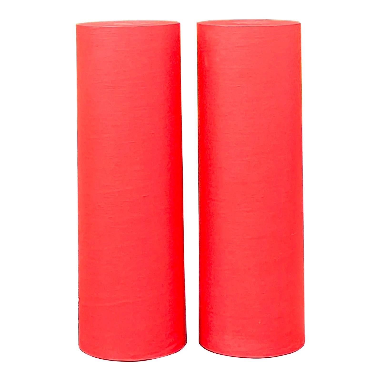 Vintage Boho Grasscloth Cylinder Pedestals - a Pair