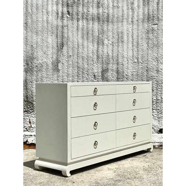 Vintage Boho Grasscloth Wrapped Dresser - Top view