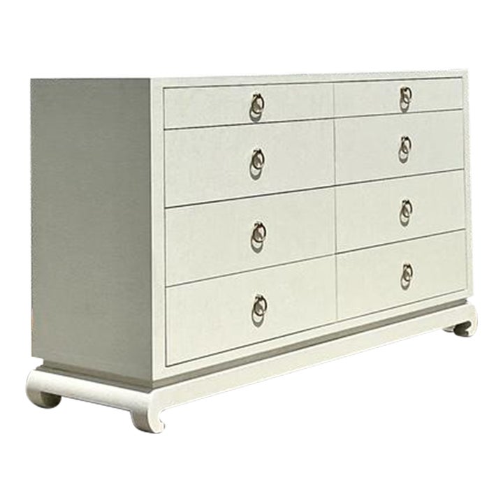 Vintage Boho Grasscloth Wrapped Dresser - Detail view