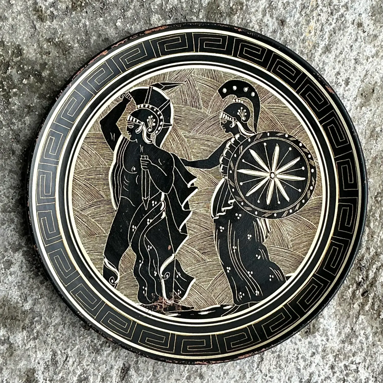 Vintage Boho Greek Key Figurative Plate - Detail view