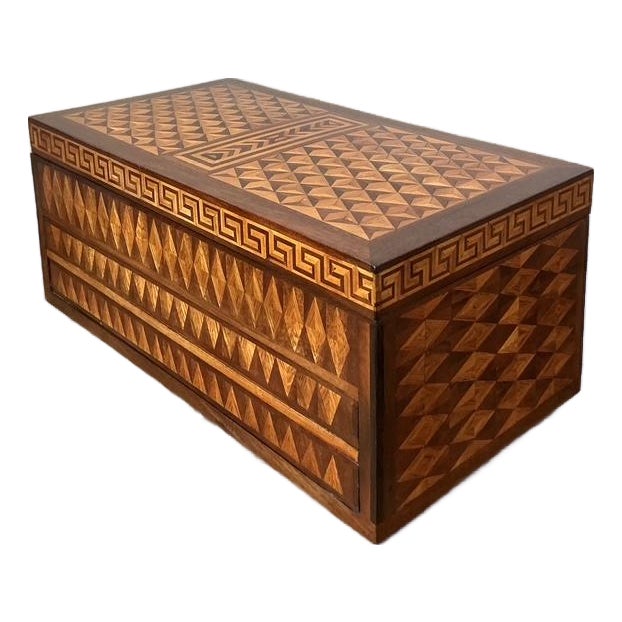 Vintage Boho Greek Key Marquetry Box - Detail view