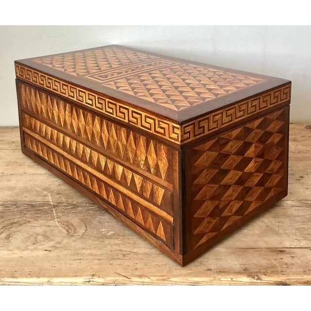 Vintage Boho Greek Key Marquetry Box - Back view