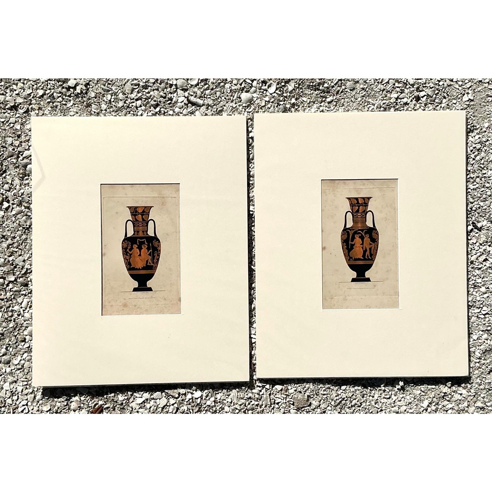 Vintage Boho Greek Urn Original Prints - Set of 2 - Top view
