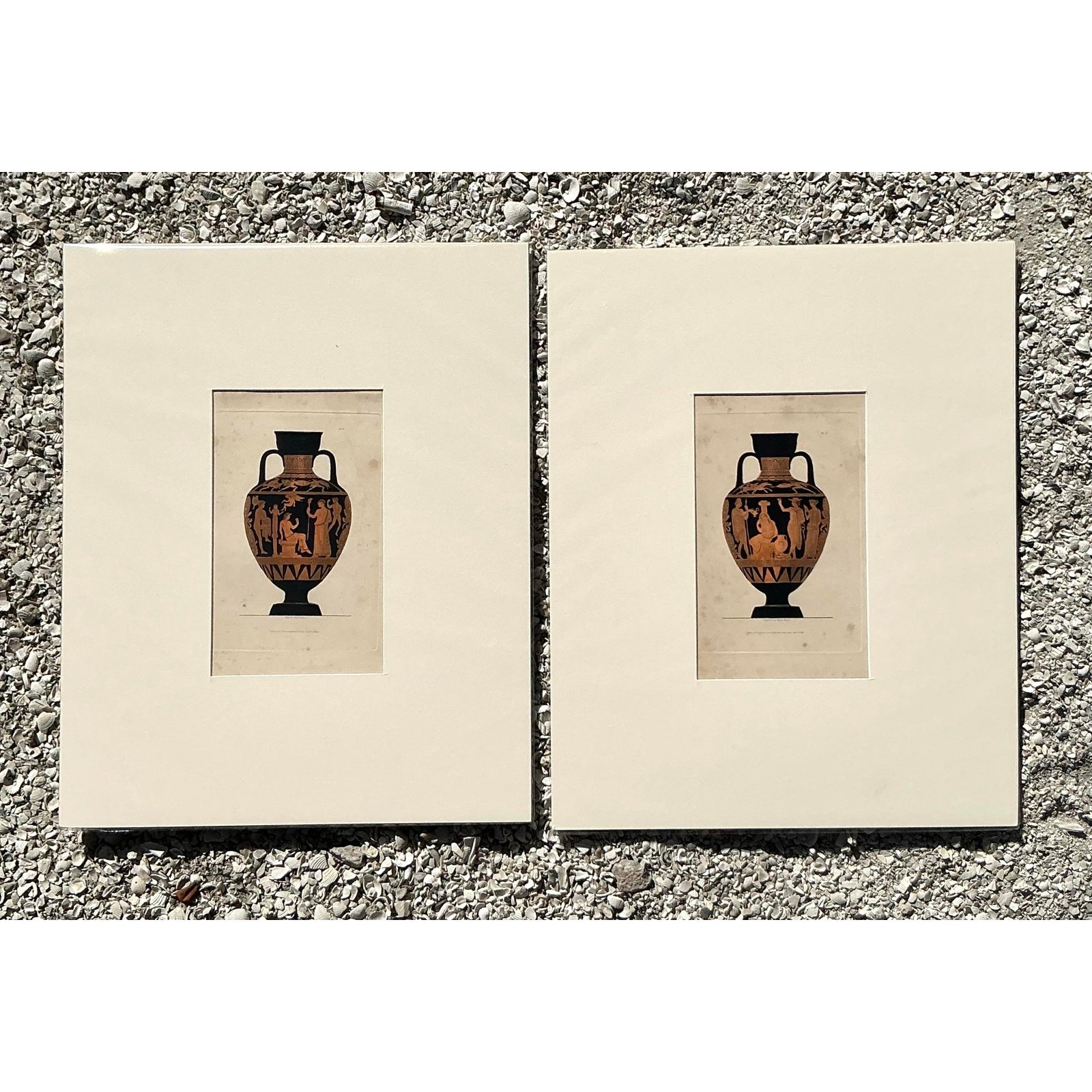 Vintage Boho Greek Urns Original Prints - Set of 2 - Top view