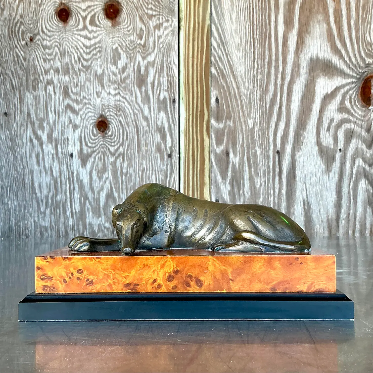 Vintage Boho Greyhound on Burl Plinth - Top view