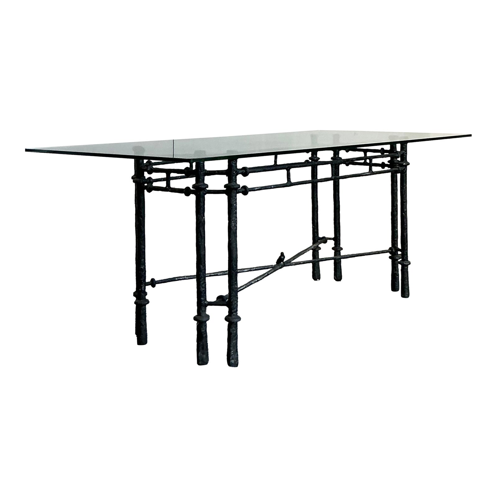 Vintage Boho Hammered Iron Dining Table After Giacometti - Detail view