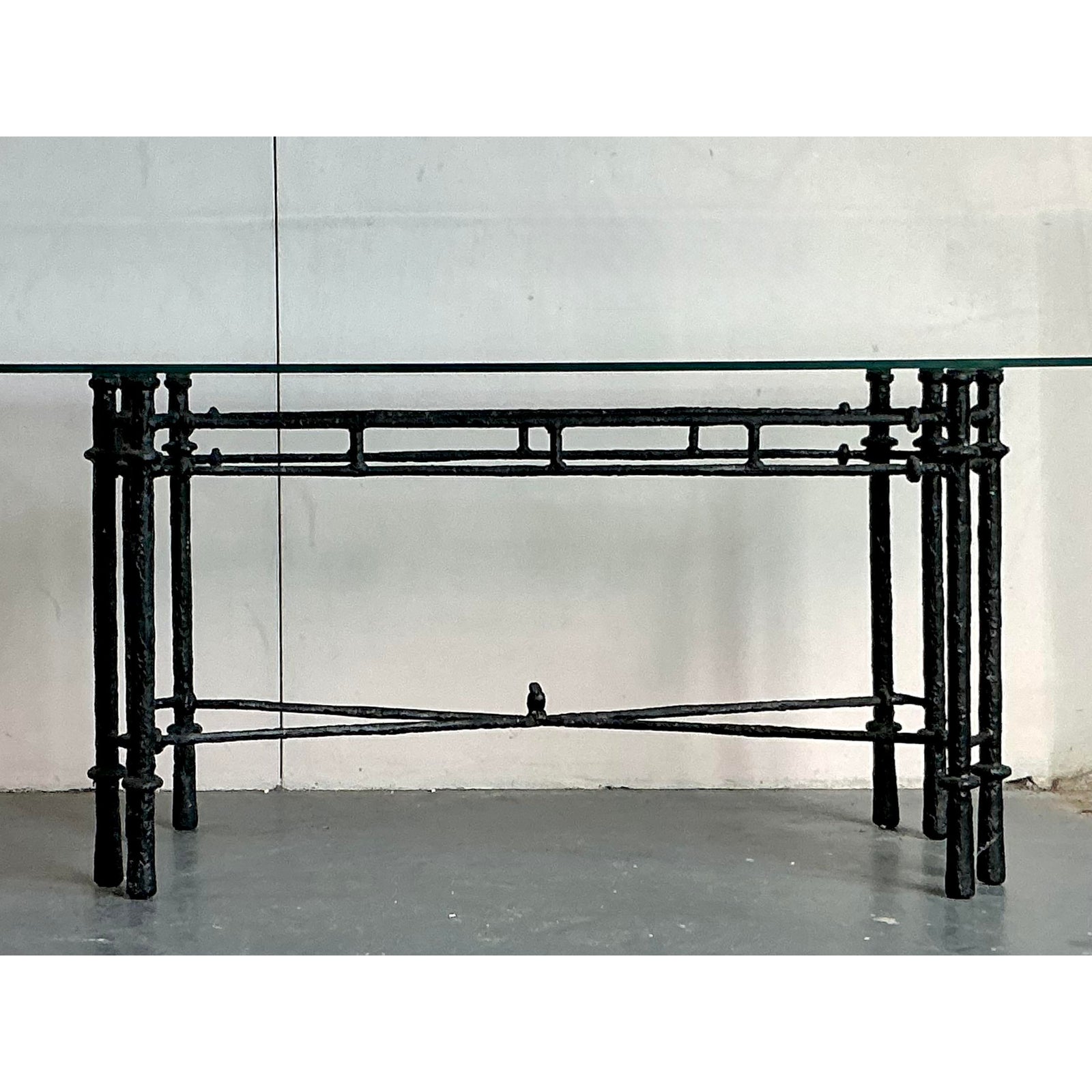 Vintage Boho Hammered Iron Dining Table After Giacometti - Top view