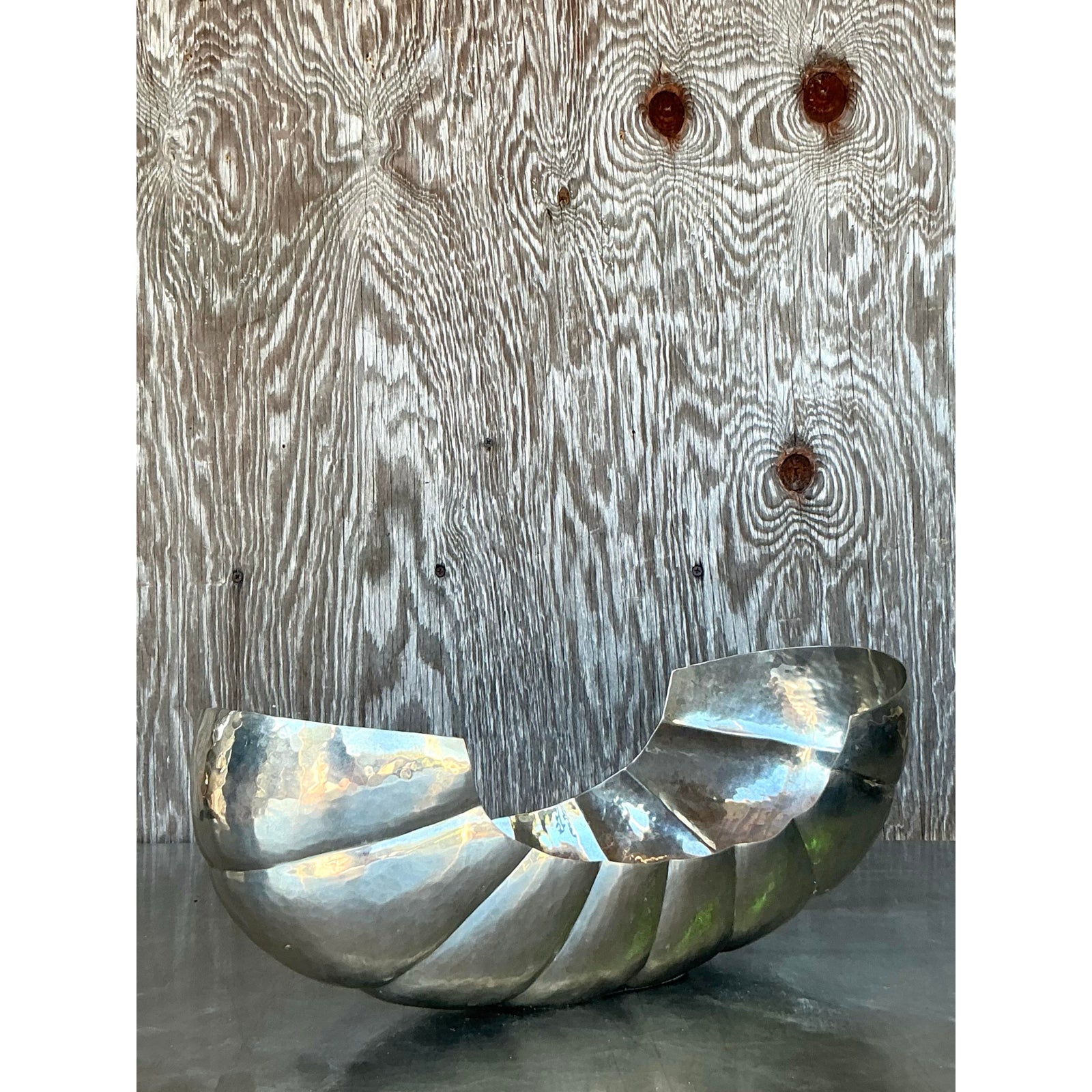 Vintage Boho Hammered Metal Victoria Tray - Side view